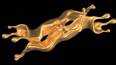 Şatafatlı altın bir sıvı sıçraması. 3d görüntüleme, 3d illüstrasyon.