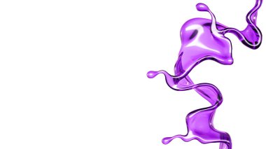 Beyaz arka planda mor rengin şeffaf sıvısı. 3d görüntüleme, 3d illüstrasyon.