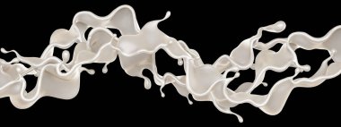 Siyah arka planda bir damla süt. 3d görüntüleme, 3d illüstrasyon.