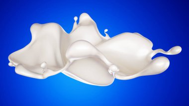 Mavi arka planda bir tutam süt. 3d görüntüleme, 3d illüstrasyon.