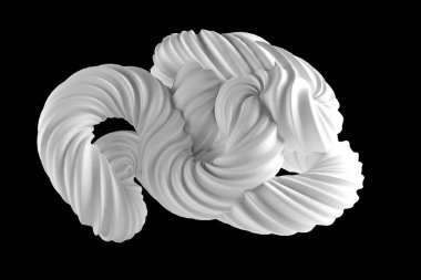 Siyah arkaplanda soyut beyaz şekil. 3d görüntüleme, 3d illüstrasyon.