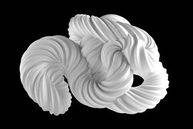 Siyah arkaplanda soyut beyaz şekil. 3d görüntüleme, 3d illüstrasyon.