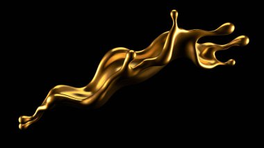 Şatafatlı altın bir sıvı sıçraması. 3d görüntüleme, 3d illüstrasyon.