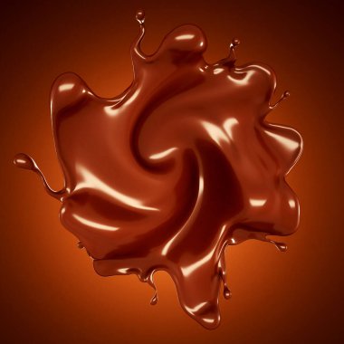 Kahverengi arka planda bir damla çikolata. 3d görüntüleme, 3d illüstrasyon.