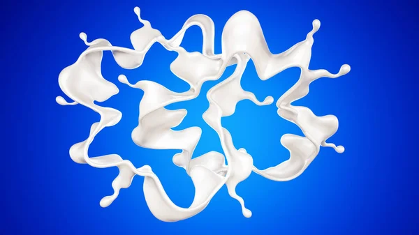 Ett Stänk Mjölk Blå Bakgrund Återgivning Illustration — Stockfoto