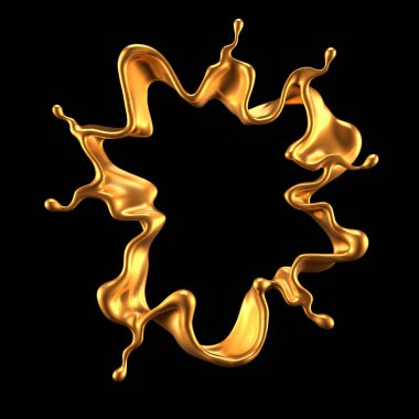 Altın kaplama sıvı siyah arka plan. 3d görüntüleme, 3d illüstrasyon.