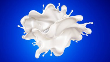 Mavi arka planda bir tutam süt. 3d görüntüleme, 3d illüstrasyon.