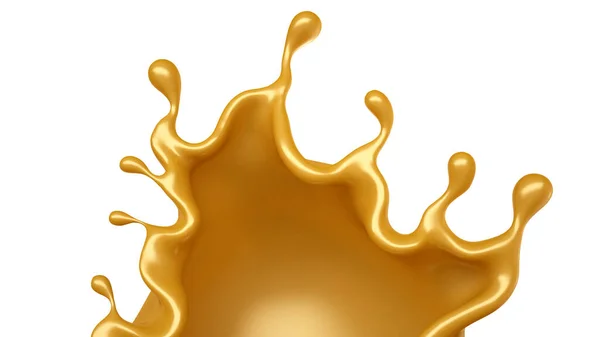 Złoty Plusk Karmelu Białym Tle Renderowanie Ilustracja — Zdjęcie stockowe