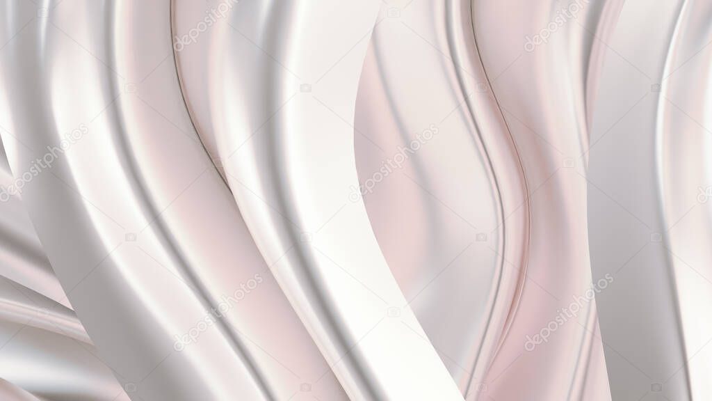 Luxurious silver background with satin drapery. 3d rendering, 3d illustration.