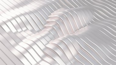 Dalgalar ve çizgilerle beyaz metalik zemin. 3d görüntüleme, 3d illüstrasyon.
