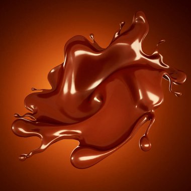 Kahverengi arka planda bir damla çikolata. 3d görüntüleme, 3d illüstrasyon.