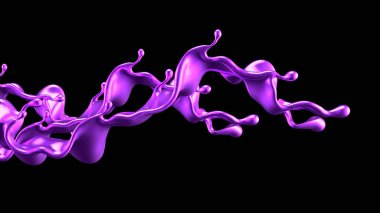 Mor sıçrama sıvısı siyah arka plan. 3d görüntüleme, 3d illüstrasyon.