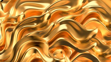 Saten kumaşlı lüks altın arka plan. 3d görüntüleme, 3d illüstrasyon.