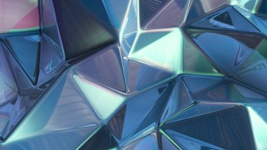 Mavi kristal arka plan ve üçgenler. 3d görüntüleme, 3d illüstrasyon.