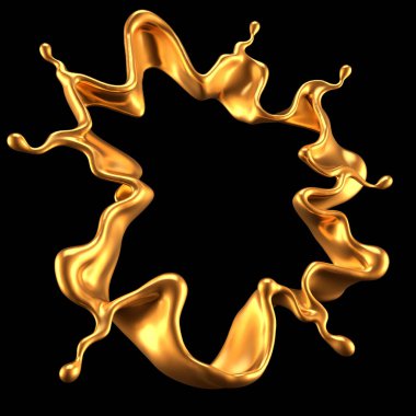 Altın kaplama sıvı siyah arka plan. 3d görüntüleme, 3d illüstrasyon.