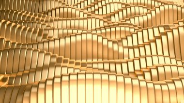 Dalgalar ve çizgilerle altın metal arka plan. 3d görüntüleme, 3d illüstrasyon.