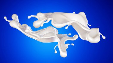 Mavi arka planda bir tutam süt. 3d görüntüleme, 3d illüstrasyon.