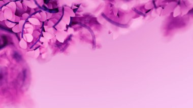 Yaprakları olan güzel mor bir arkaplan, yıllık 3D çizim mevsimi, 3D çizim.