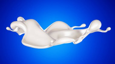 Mavi arka planda bir tutam süt. 3d görüntüleme, 3d illüstrasyon.