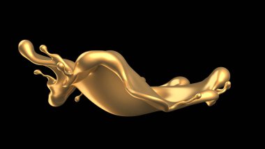 Şatafatlı altın bir sıvı sıçraması. 3d görüntüleme, 3d illüstrasyon.