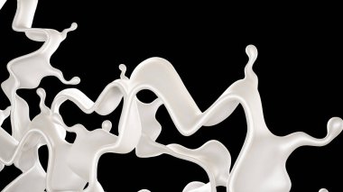 Siyah arka planda bir damla süt. 3d görüntüleme, 3d illüstrasyon.