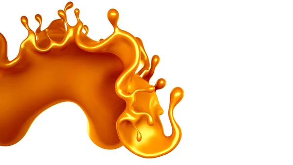 Golden Splash Van Karamel Een Witte Achtergrond Weergave Illustratie — Stockfoto