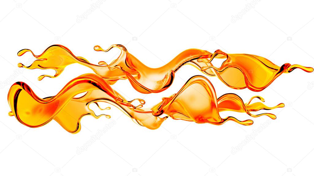 Splash of orange juice.  3d rendering, 3d illustration.