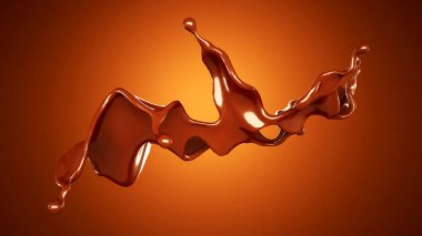 Kahverengi arka planda bir damla çikolata. 3d görüntüleme, 3d illüstrasyon.