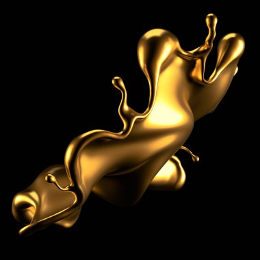 Şatafatlı altın bir sıvı sıçraması. 3d görüntüleme, 3d illüstrasyon.