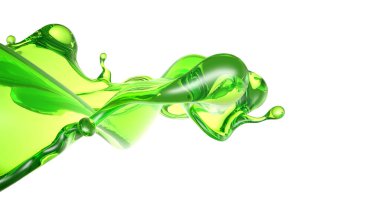 Şeffaf yeşil bir sıvı damlası. 3d görüntüleme, 3d illüstrasyon.