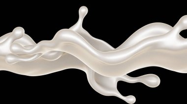 Siyah arka planda bir damla süt. 3d görüntüleme, 3d illüstrasyon.