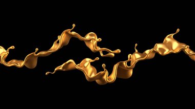 Altın kaplama sıvı siyah arka plan. 3d görüntüleme, 3d illüstrasyon.