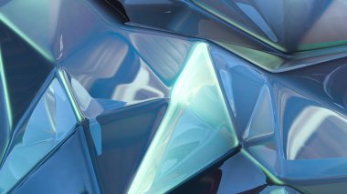 Mavi kristal arka plan ve üçgenler. 3d görüntüleme, 3d illüstrasyon.