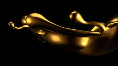 Şatafatlı altın bir sıvı sıçraması. 3d görüntüleme, 3d illüstrasyon.