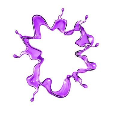 Beyaz arka planda mor rengin şeffaf sıvısı. 3d görüntüleme, 3d illüstrasyon.