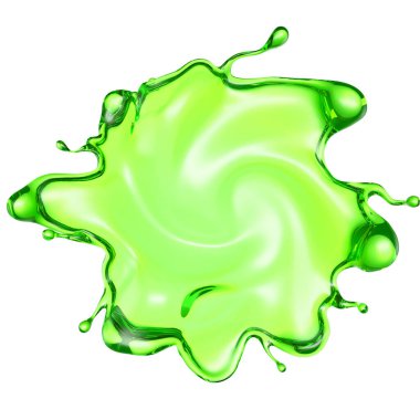 Beyaz arka planda yeşil rengin şeffaf sıvısı. 3d görüntüleme, 3d illüstrasyon.