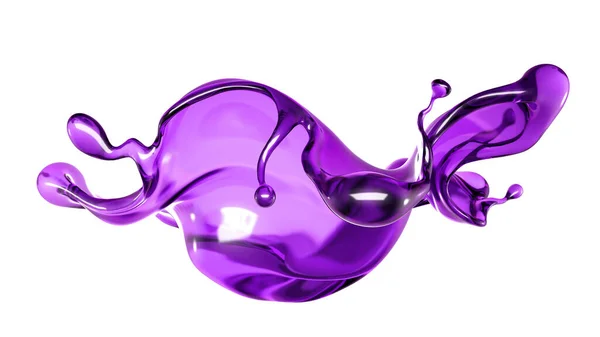 Una Spruzzata Liquido Trasparente Colore Viola Fondo Bianco Rendering Illustrazione — Foto Stock