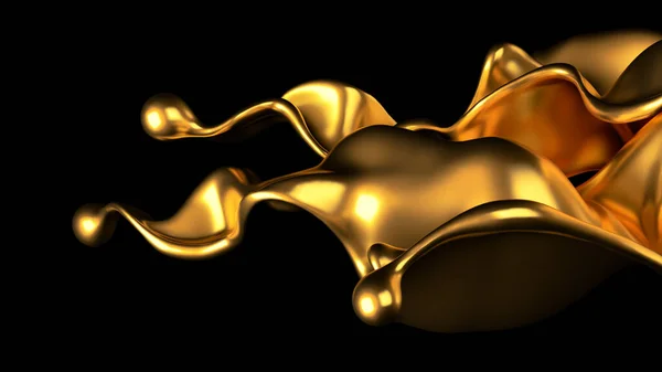 Luxo Dourado Respingo Líquido Renderização Ilustração — Fotografia de Stock
