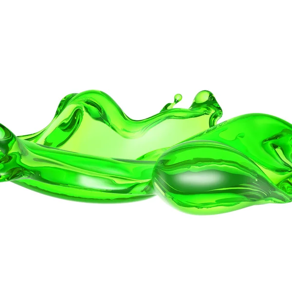 Schizzi Liquido Trasparente Colore Verde Uno Sfondo Bianco Rendering Illustrazione — Foto Stock