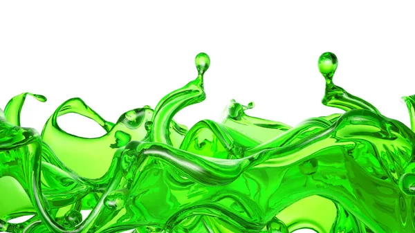 Schizzi Liquido Trasparente Colore Verde Uno Sfondo Bianco Rendering Illustrazione — Foto Stock