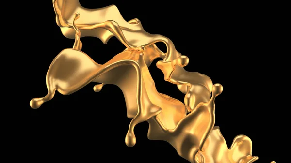 Luxo Dourado Respingo Líquido Renderização Ilustração — Fotografia de Stock