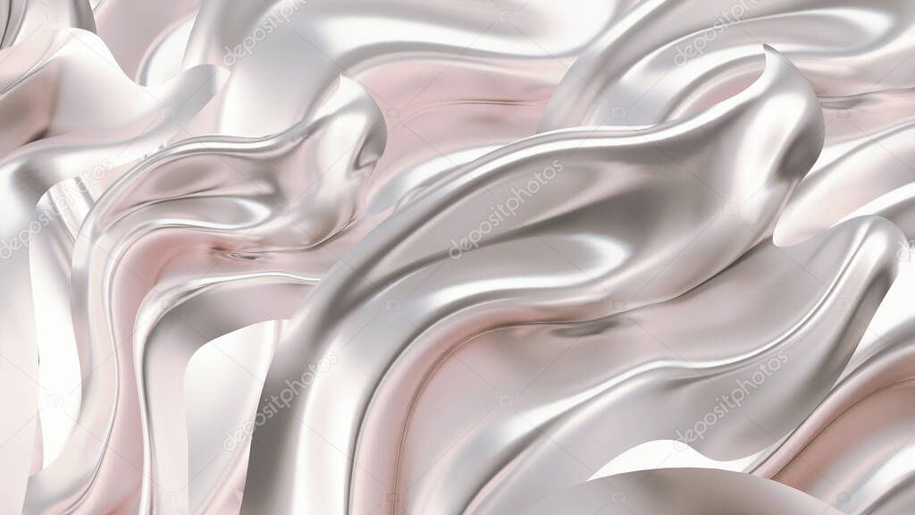 Luxurious silver background with satin drapery. 3d rendering, 3d illustration.