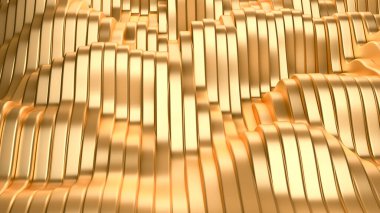 Dalgalar ve çizgilerle altın metal arka plan. 3d görüntüleme, 3d illüstrasyon.