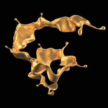 Şatafatlı altın bir sıvı sıçraması. 3d görüntüleme, 3d illüstrasyon.