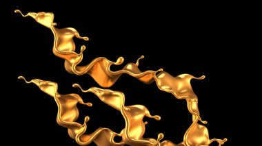 Altın kaplama sıvı siyah arka plan. 3d görüntüleme, 3d illüstrasyon.