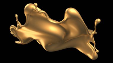 Şatafatlı altın bir sıvı sıçraması. 3d görüntüleme, 3d illüstrasyon.