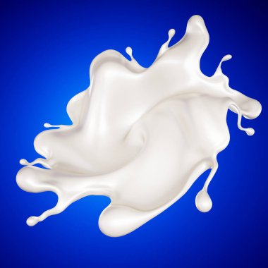 Mavi arka planda bir tutam süt. 3d görüntüleme, 3d illüstrasyon.