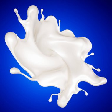 Mavi arka planda bir tutam süt. 3d görüntüleme, 3d illüstrasyon.