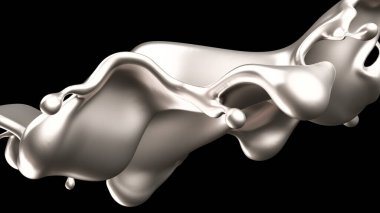 Lüks gümüş bir sıvı sıçraması. 3d görüntüleme, 3d illüstrasyon.