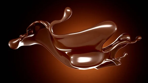 一片巧克力洒在棕色背景上 3D渲染 3D说明 — 图库照片